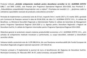 Achizitie echipamente medicale pentru dezvoltarea serviciilor la S.C. ALDERMA ESTETIC S.R.L.