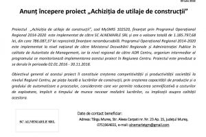 Anunţ începere proiect – Achiziţia de utilaje de construcţii