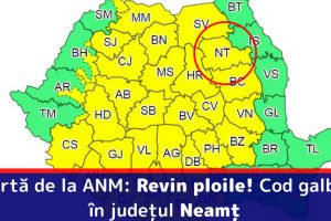 Alertă de la ANM: Revin ploile! Cod galben în judeţul Neamţ
