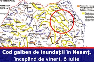 Cod galben de inundaţii în Neamţ, începând de vineri, 6 iulie