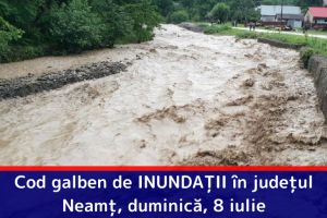 Cod galben de INUNDAȚII în judeţul Neamţ, duminică, 8 iulie
