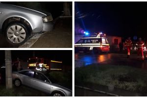 FOTO: Accident rutier la Sebeş. Un autoturism a ieşit în decor la intersecţia străzilor Nicolae Bălcescu cu Avram Iancu