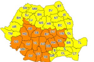 Cod galben de ploi abundente şi cod portocaliu de inundaţii în Harghita