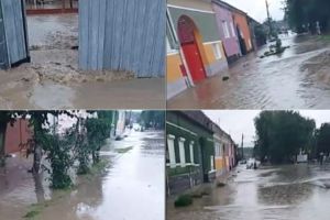 VIDEO: Inundaţii în satul Feisa din comuna Jidvei. Zona este în continuare sub cod portocaliu şi atenţionări hidrologice