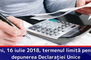 Luni, 16 iulie 2018, termenul limită pentru depunerea Declaraţiei Unice