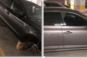 Masina lasata fara roti intr-o parcare privata, in Calea Torontalului din Timisoara