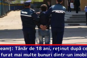 Neamţ: Tânăr de 18 ani, reţinut după ce a furat mai multe bunuri dintr-un imobil