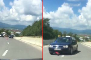 VIDEO – Accident evitat în ultima clipă la ieşire din Sibiu. Un şofer mergea pe contrasens