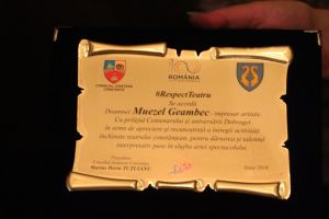 #RespectTeatru: Medalia Jean Ionescu“ si placheta CJC #RespectTeatru, pentru Muezel Geambec 