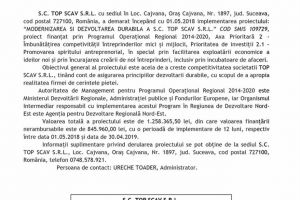 Lansarea Proiectului “MODERNIZAREA ŞI DEZVOLTAREA DURABILĂ A S.C. TOP SCAV S.R.L.”