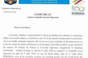 Fabulosul COMUNICAT al PRIMARULUI din OGREZENI către CONSĂTENII ÎNDURERAŢI