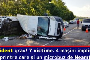[FOTO] Accident grav, cu 7 victime. Patru maşini implicate printre care şi un microbuz de Neamţ