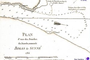 Carte Reduite de la Mer Noire. In detaliu Plan d'une des Bouches du Danube, nomme Bogas de sunne 1785