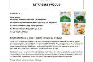 ANSVSA: Legumele congelate sunt retrase şi rechemate ca măsură de precauţie