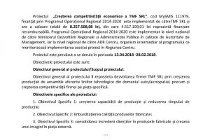 ANUNȚ de începere a proiectului  „Creşterea competitivităţii economice a TMF SRL”