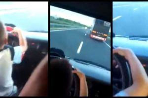 VIDEO Copil filmat la volan în timp ce merge pe autostradă lângă Sibiu