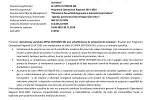 Anunţ începere proiect ” Dezvoltarea societăţii APPIA OUTDOOR SRL