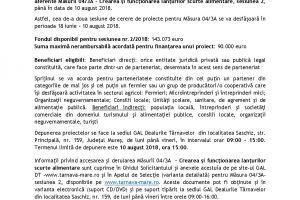 ANUNȚ PRELUNGIRE APEL DE SELECȚIE Măsura 04/3A