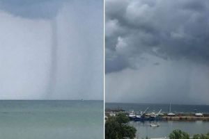 Constanta. Tornada, surprinsa in imagini in largul Marii Negre