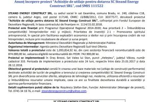 Anunt incepere proiect – “Achiziţie de utilaje pentru dotarea SC Steand Energy Construct SRL”, cod SMIS 111522