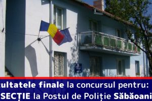 Rezultatele finale la concursul pentru: ȘEF SECȚIE la Postul de Poliţie Săbăoani