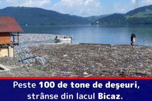 Peste 100 de tone de deşeuri, strânse din lacul Bicaz. Apele aduc, în continuare, gunoaie în lac