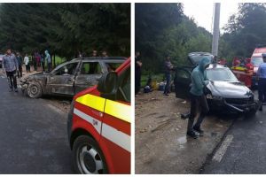 FOTO/ ACCIDENT la Albac: Două persoane au fost rănite după ce maşina în care se aflau a intrat într-un stâlp