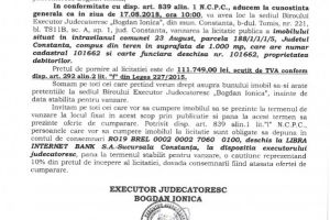 Licitatie publica organizata de B.E.J. 