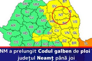 ANM a prelungit Codul galben de ploi în judeţul Neamţ până joi seară