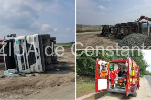 UPDATE. Imagini de la eveniment. Judetul Constanta: Accident intre localitatile Faclia si Ștefan cel Mare. O autobasculanta de mare tonaj s-a rasturnat  (galerie foto + video)          