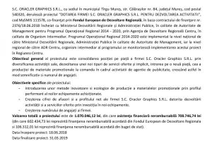 SC Oracler Graphics SRL anunţă demarare proiect