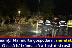 Neamţ: Mai multe gospodării, inundate. O casă bătrânească a fost distrusă