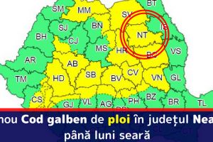 Un nou Cod galben de ploi în judeţul Neamţ, până luni seară
