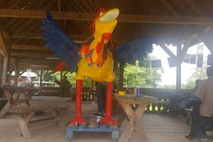 FOTO – Cocoş de doi metri înălţime pictat in culorile tricolorului la Sibiu