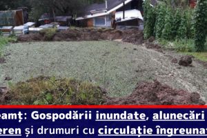 Neamţ: Gospodării inundate, alunecări de teren şi drumuri cu circulaţie îngreunată