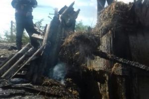 Fânar incendiat de copii