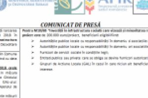 Asociaţia Grupul de Acţiune Locală „Valea Dunării Sudolt” anunţă lansarea apelului de selecţie nr.2/2018 de proiecte LEADER din anul 2018 în perioada 30iulie – 31 august 2018, pentru M10/6B “Investiţii în infrastructura socială care vizează şi minoritatea romă”