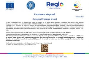Comunicat începere proiect  S.C. ECO EURO DOORS S.R.L.
