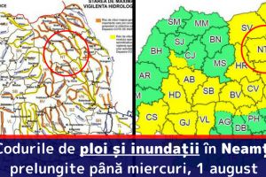 Codurile de ploi şi inundaţii în Neamţ, prelungite până miercuri, 1 august