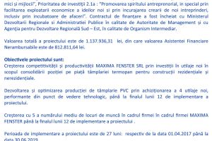 Anunt de presa: Lansarea proiectului Dotarea cu active corporale noi la SC MAXIMA FENSTER SRL