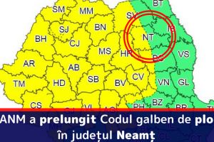ANM a prelungit Codul galben de ploi în judeţul Neamţ