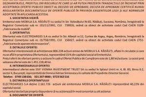 Ofertă Publică de Cumpărare pentru acţiunile emitentului MOBILA S.A. RĂDĂUŢI