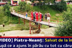 [FOTO-VIDEO] Piatra-Neamţ: Salvat de pompieri de la înec după ce a ajuns în pârâu cu tot cu căruţă