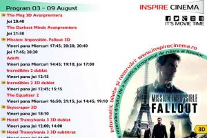 Program Cinema Inspire Alba Mall. Ce filme vor rula în perioada 3-9 august 2018
