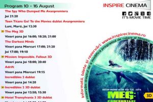 Program Cinema Inspire Alba Mall. Ce filme vor rula în perioada 10-16 august 2018