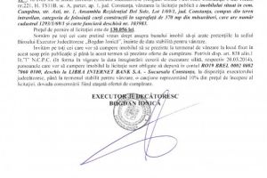 Licitatie publica organizata de B.E.J. 