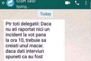 
Mesaj ciudat venit din partea USR Iaşi. Observatorii din secţiile de votare sunt îndemnaţi să inventeze incidente, pentru a discredita referendumul. USR Iaşi susţine că e o ştire falsă
