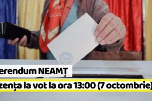 Referendum NEAMȚ: Prezenţa la vot la ora 13:00 (7 octombrie)