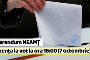 Referendum NEAMȚ: Prezenţa la vot la ora 16:00 (7 octombrie)