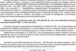 MODERNIZARE TEHNOLOGICĂ PRIN DOTARE CU ECHIPAMENTE MEDICALE LA SC DUO STIL SRL
